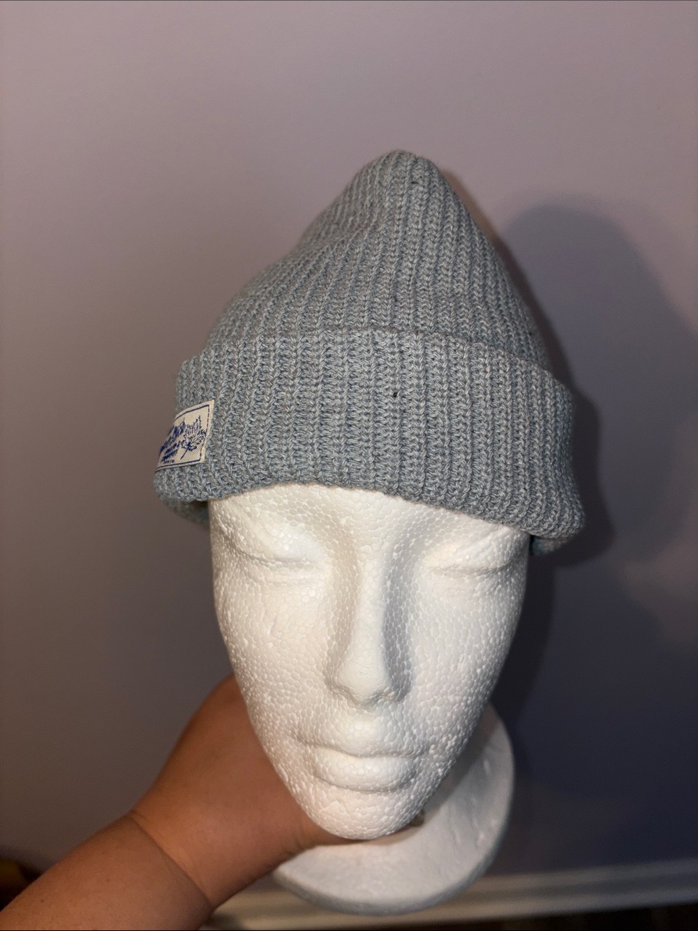 Upstate Stock Upcycled Cotton Knit Beanie Hat Made in USA Gray Blue